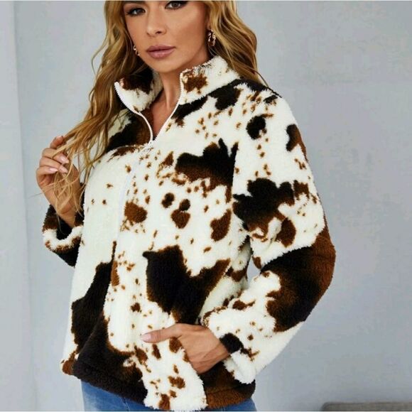 Graphic Pattern O-ring Zipper Fleece Jacket - Picture 5 of 6